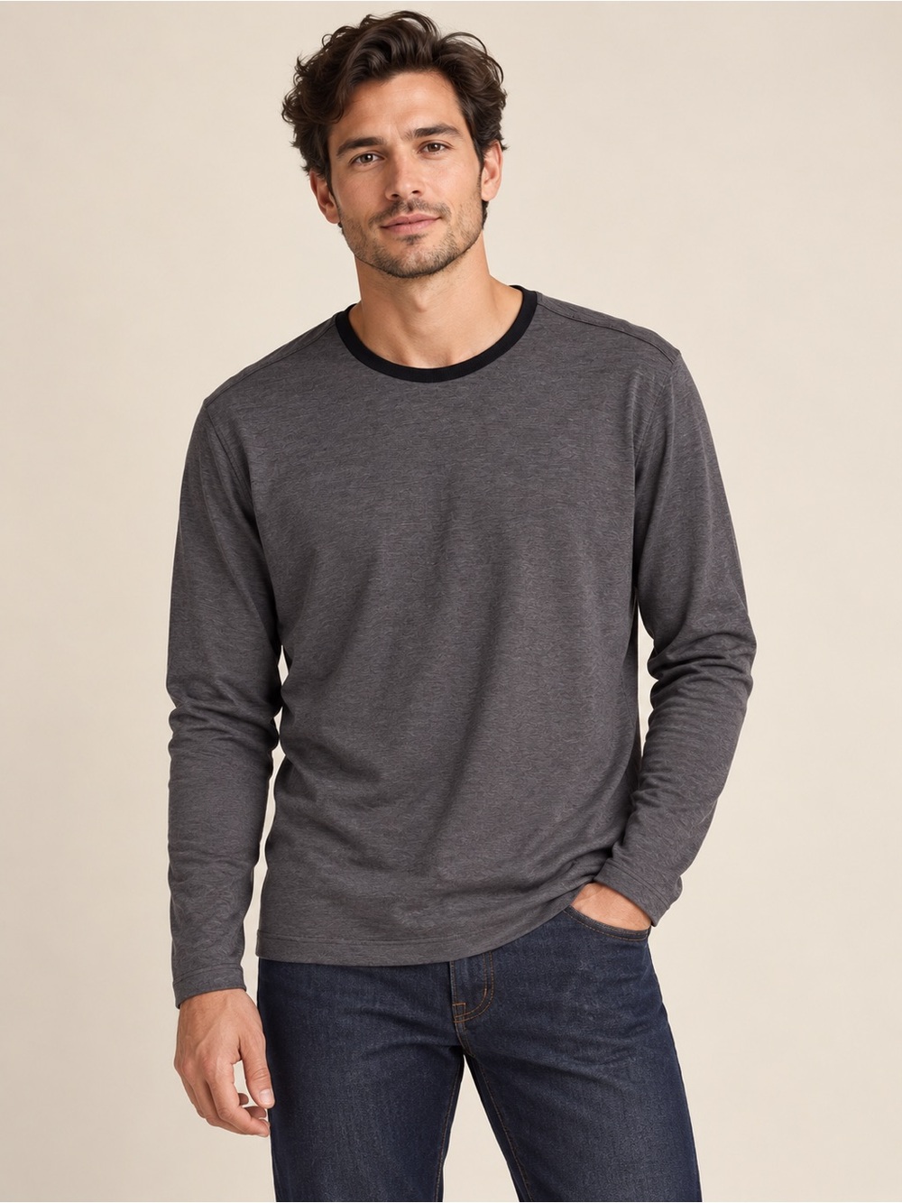 Hugo Boss Mens Long Sleeve T-Shirt Black Slim Fit Cotton Slub Raglan L